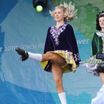 Irish dancers perform at the Olympic Torch Relay event in Picton, Ontario, Canada.